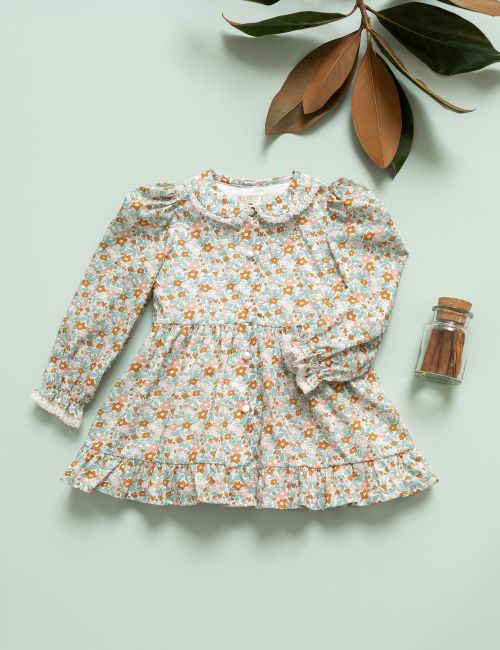 Vestido Manga Farol Liberty Salvia Vestido Manga Farol Liberty Salvia